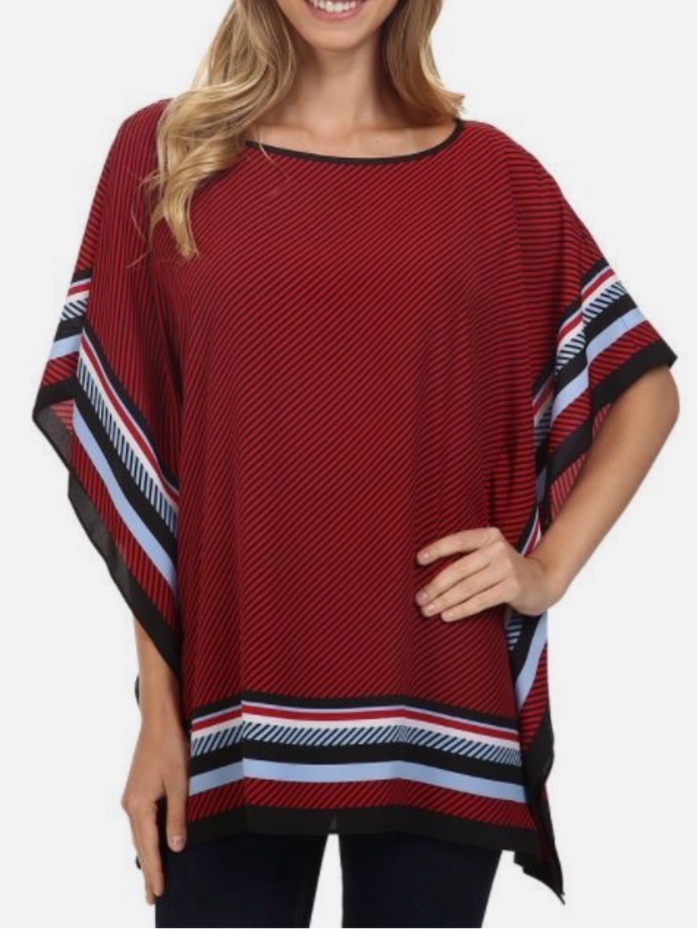 Michael Kors Red Blaze Optic Twill Flutter Striped Blouse